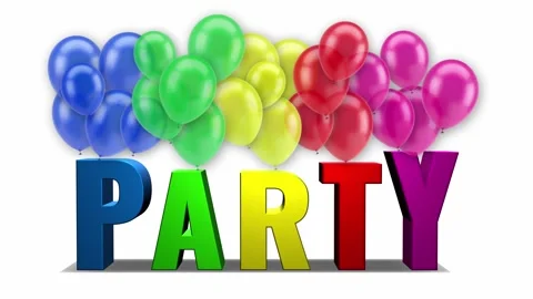 Seamless Loop of Party 3D Text with Colorful Balloons Video stock 329002094