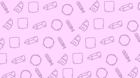 Seamless loop of pastel pink background with purple school supplies pattern.. 스톡 동영상 328566512