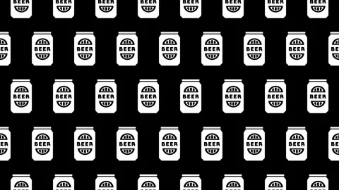 Seamless loop pattern of Beer can icons on a black background Stock Footage 280438941