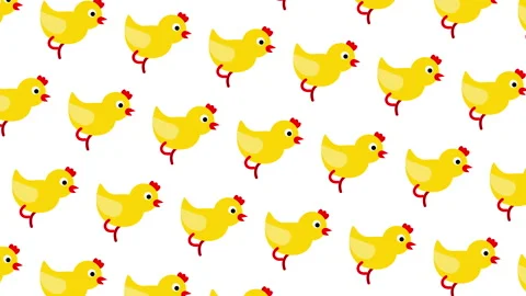 Seamless loop pattern with cartoon animated chickens. 4K background Video stock 132010809