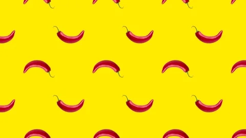Seamless loop pattern with Chili peppers on a yellow background Video stock 222320937