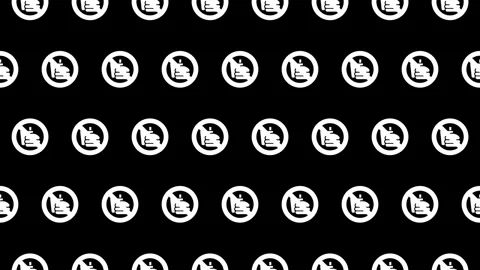 Seamless loop pattern of food and drink icons with no symbol on a black bg Video stock 279520598