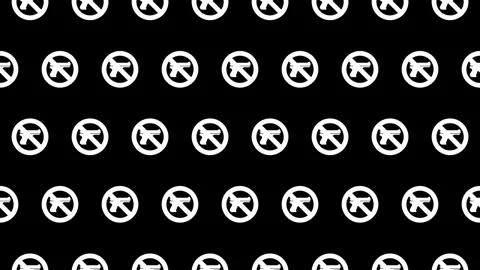 Seamless loop pattern of gun icons with no symbol on a black background Video stock 279520464