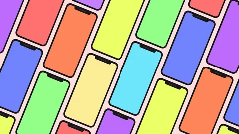 Seamless loop of a pattern made of smartphones with colorful screens (displays). Stock Footage 84758112