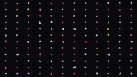 Seamless Loop Pattern Of Multicolored Flower Asterisk Symbols With Glitch Effect Video stock 332006848
