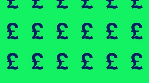 A seamless loop pattern of navy GBP icons on a green screen Stock Footage 286754694