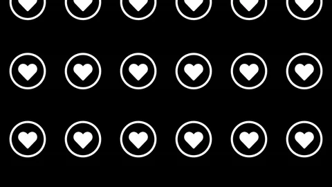 A seamless loop pattern of outlined heart marks on a black background Stock Footage 283145860
