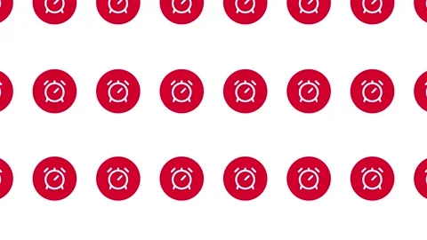 A seamless loop pattern of red circle alarm icons on a white background Stock Footage 286756949