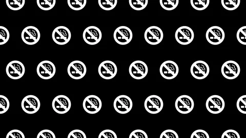 Seamless loop pattern of smoking icons with no symbol on a black background Video stock 279520582
