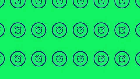 A seamless loop pattern of white outlined alarm icons on a black background Stock Footage 286756981