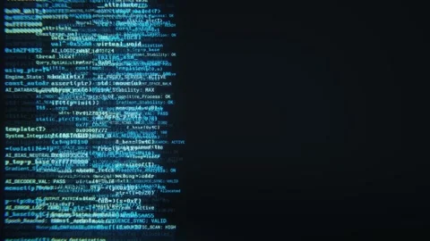 Seamless loop of programming code scrolling vertically on a computer screen Stock Footage 347388836