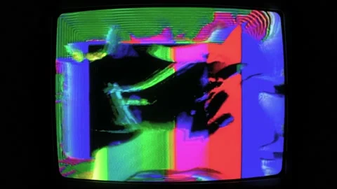 SEAMLESS LOOP: Psychedelic Neon Analog SMPTE Glitch Feedback on VHS Era CRT Stock Footage 152857274