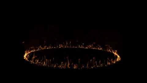Seamless Loop of Realistic Ground Fire Circle on Black - 4K Stock Footage 332063994