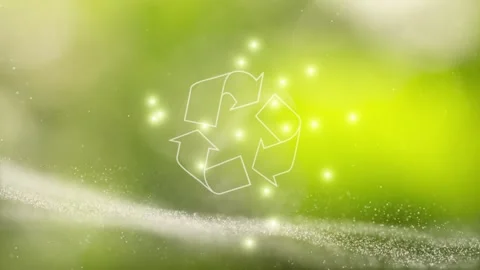 Seamless loop recycle sign rotation on wavy nature bokeh background Stock Footage 341431435