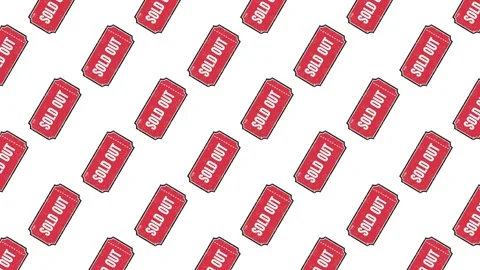 Seamless loop of red "Sold Out" tickets moving diagonally on a white background Stock Footage 325865383