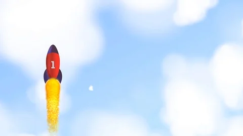 Seamless loop rocket flying going upper through the cloud on sky Video stock 89786440