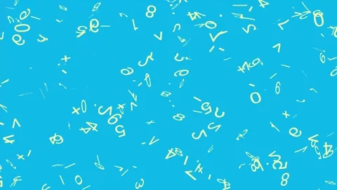 Seamless Loop of Rotating 3D Yellow Math Symbols and Numbers on Blue Stock Footage 342352848