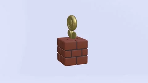 Seamless loop rotating golden flower on brick block, spinning cartoon charact Stock Footage 138574679