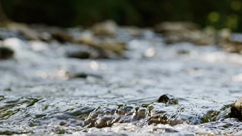 Seamless loop of rushing water over mossy river stones Stock Footage 345730023