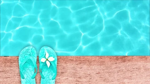 Seamless loop - Sandals by a swimming pool, summer concept Stock Footage 73230569