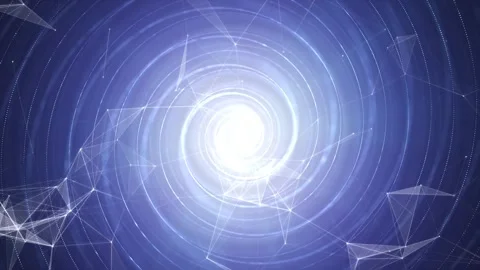 Seamless loop shining blue spiral circle motion with geometric plexus effect Video stock 345055568