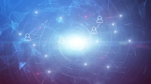 Seamless loop shining digital spiral network with people icons animation Stock Footage 341155003