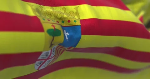 Seamless loop in slow motion of Aragon flag waving Stock Footage 240414231