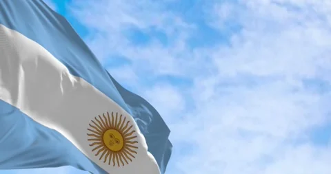 Seamless loop in slow motion of Argentina national flag waving on a clear day Stock Footage 243091388
