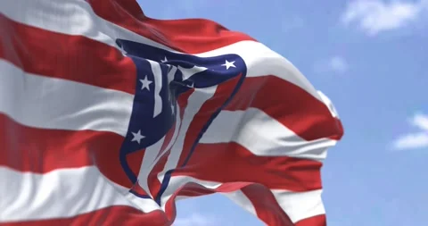 Seamless loop in slow motion of Atletico Madrid flag waving in the wind Video stock 196184863