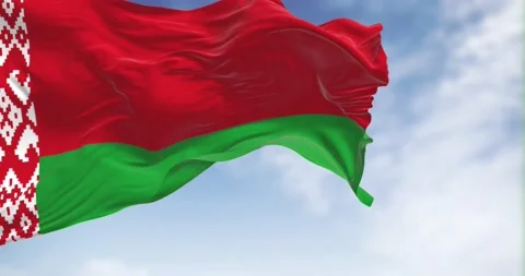 Seamless loop in slow motion of Belarus national flag waving in the wind Stock Footage 238080750
