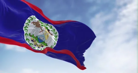 Seamless loop in slow motion of Belize national flag waving on a clear day Stock Footage 244455078