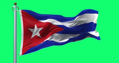 Seamless loop in slow motion of Cuba national flag waving on green screen Stock Footage 252402971