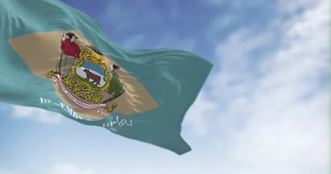 Seamless loop in slow motion of Delaware state flag waving on a clear day Stock-Footage 244708524