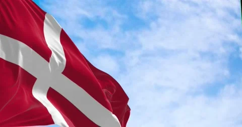 Seamless loop in slow motion of the Denmark national flag waving in the wind Stock-Footage 236480763