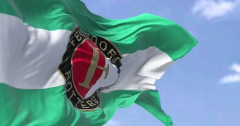 Seamless loop in slow motion of Feyenoord Rotterdam flag waving in the wind Stock Footage 238836742