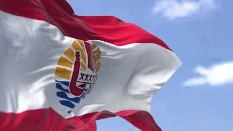 Seamless loop in slow motion of the flag of French Polynesia waving Stock Footage 195325335