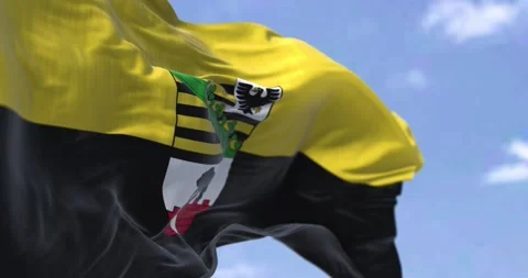 Seamless loop in slow motion with the flag of Saxony-Anhalt waving Stock Footage 196726366