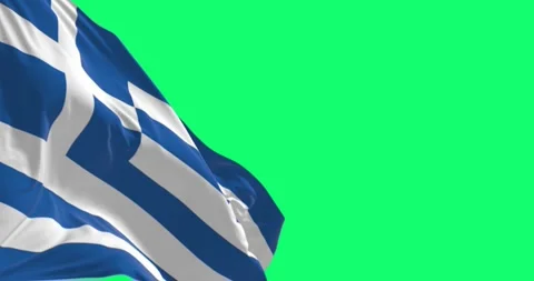 Seamless loop in slow motion of Greece national flag waving on green screen Stock Footage 245485790