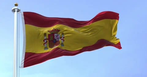 Seamless loop in slow motion of the national flag of Spain waving on a clea.. Stock Footage 236625860