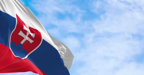 Seamless loop in slow motion of National flag of Slovakia waving in the wind Stock Footage 244455039