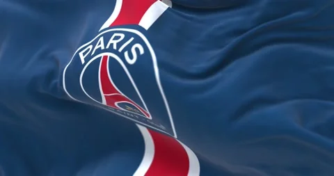 Seamless loop in slow motion of Paris Saint Germain football club flag waving Stock Footage 236625958
