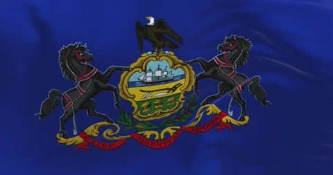 Seamless loop in slow motion of Pennsylvania state flag waving Stock Footage 240746735