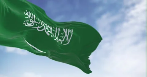 Seamless loop in slow motion of Saudi Arabia national flag waving on a clea.. Stock Footage 241414726