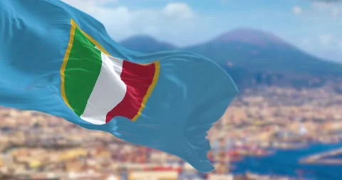 Seamless loop in slow motion Scudetto trophy flag waving in Naples Stock Footage 238081421