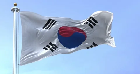 Seamless loop in slow motion of South Korea national flag waving on a clear d Stock-Footage 238826261