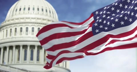 Seamless loop in slow motion of US flag waving in the wind with the America.. 库存影片 235821402
