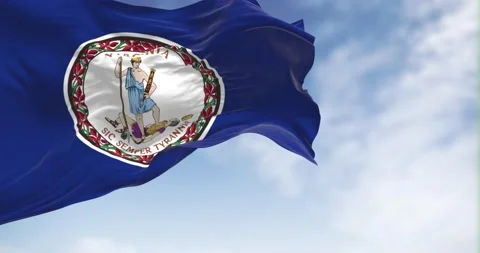 Seamless loop in slow motion of Virginia state flag waving Stock Footage 237692450