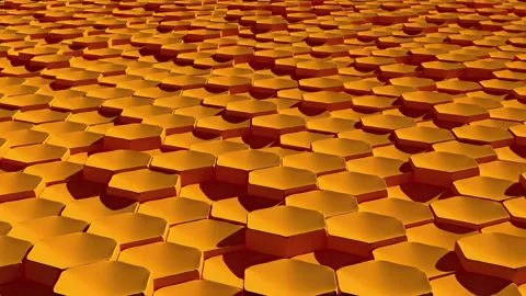 Seamless Loop of Smooth Moving Orange Hexagons 3D Animation Stock Footage 309528849