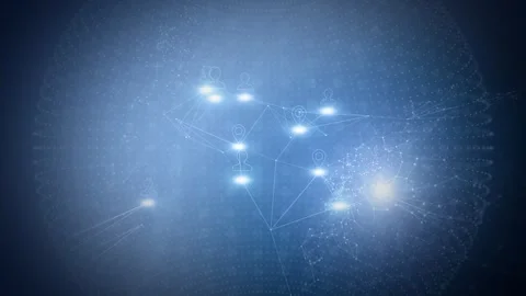 Seamless loop sphere with digital technology icons motion network Stock Footage 324207164