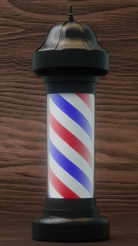 Seamless Loop Spinning Barber Pole on Wooden Background Видео 333116848